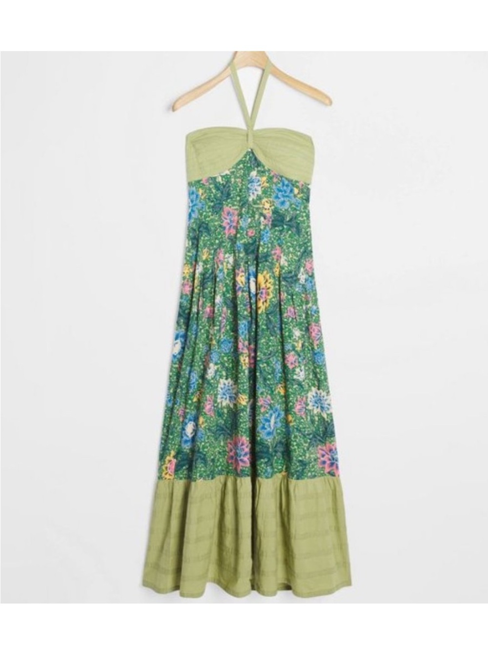 Green Floral Maxi Dress with Halter Neck